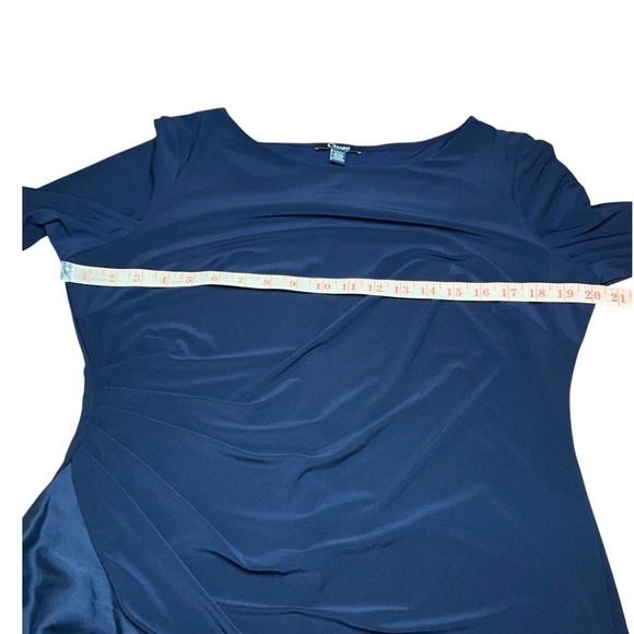 CHAPS Navy Blue Ruffle Sheath Dress Long Sleeve Crew Neck Jersey Knit Sz XL - Picture 6 of 11